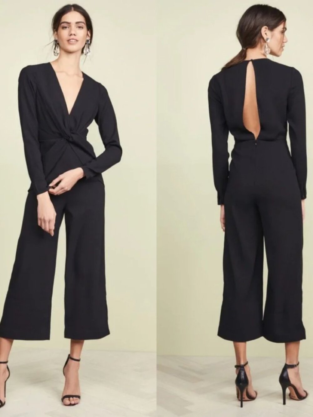 New Self Portrait Twist Front Back Cutout Cropped Black Jumpsuit Size 6 NWT